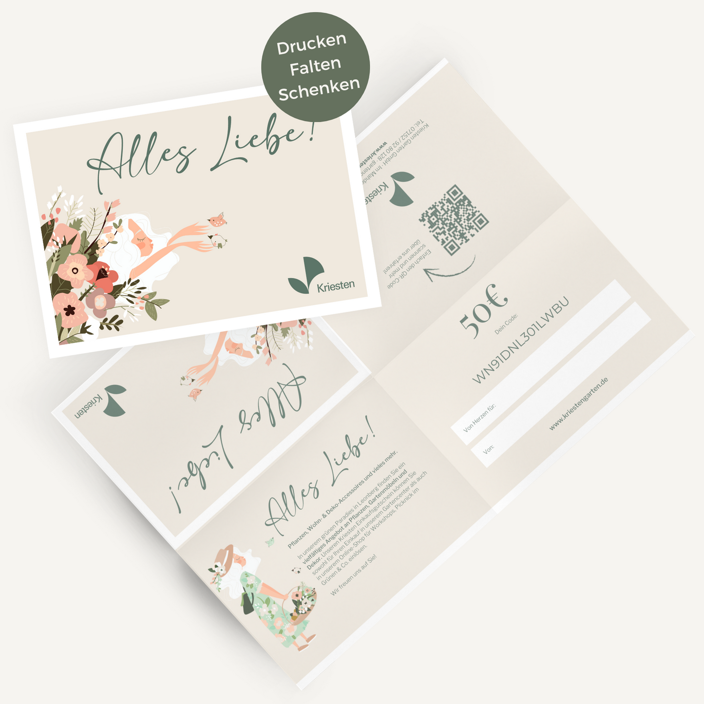 Geschenkgutschein zum Selbstdrucken "Alles Liebe"