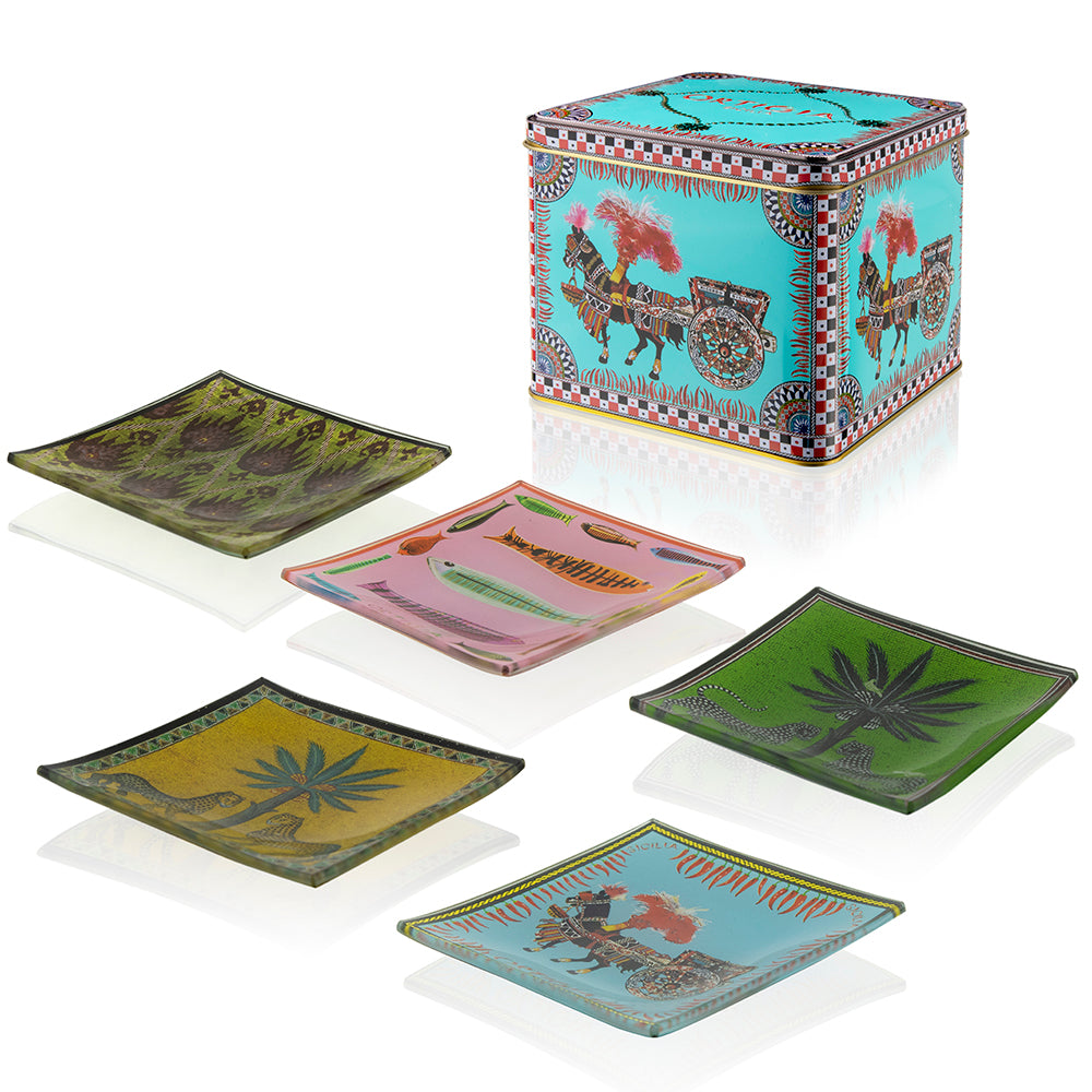 Tin Carretto 5 Glass Plates – Ortigia Sicilia