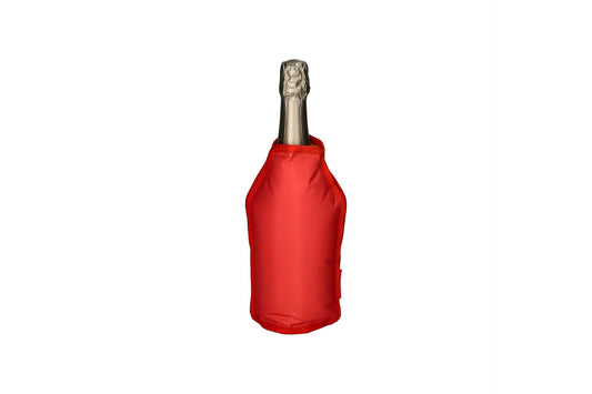 Kühlmanschette in rot auf Flasche