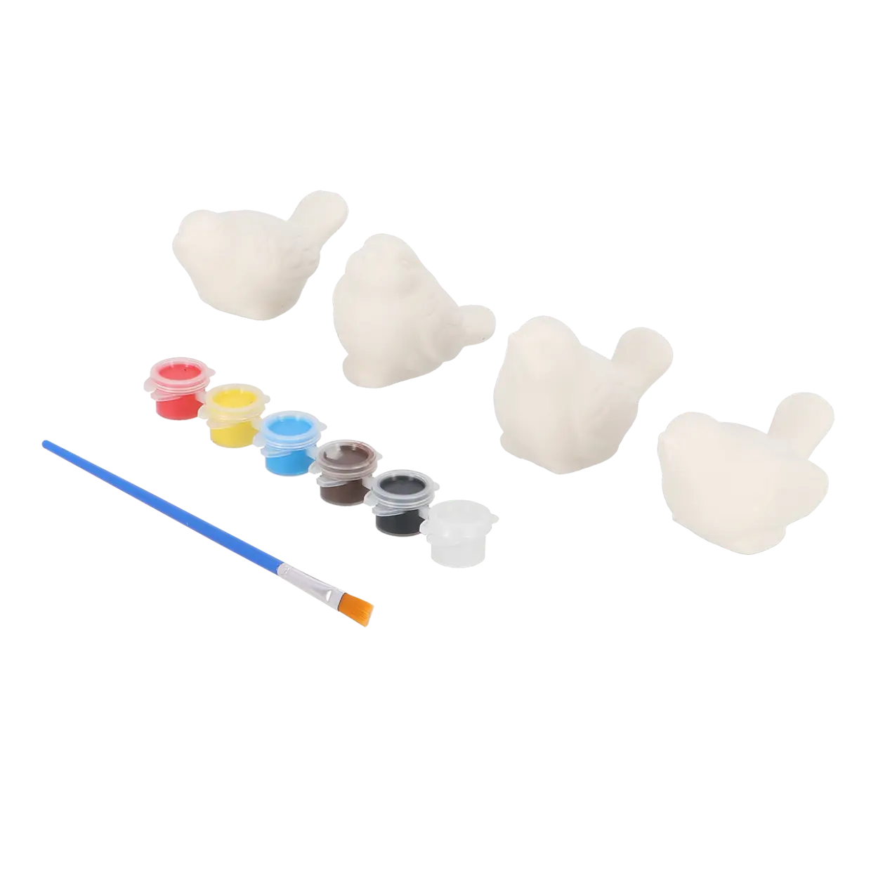 Vogelfiguren, unbemalt mit Muster und Farben mit Pinsel