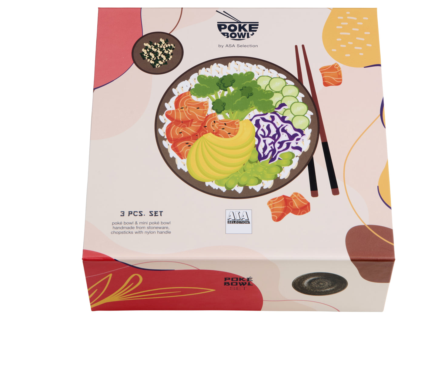 Poké Bowl Set mit großer Bowl, kleiner Schale und Sushi-Stäbchen inkl. bunter Verpackung